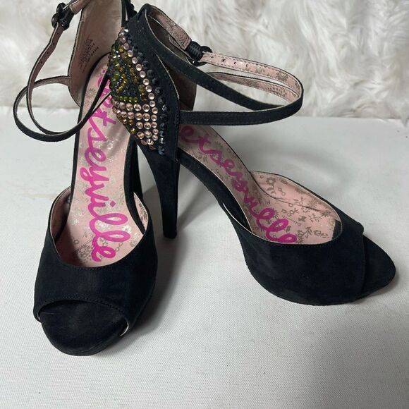 Betsey Johnson Betseyville Black suede heels SZ7.5 - Picture 3 of 9